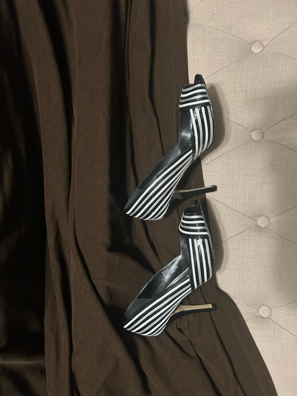 White House Black Market Black and White Striped Pointed Toe Pumps